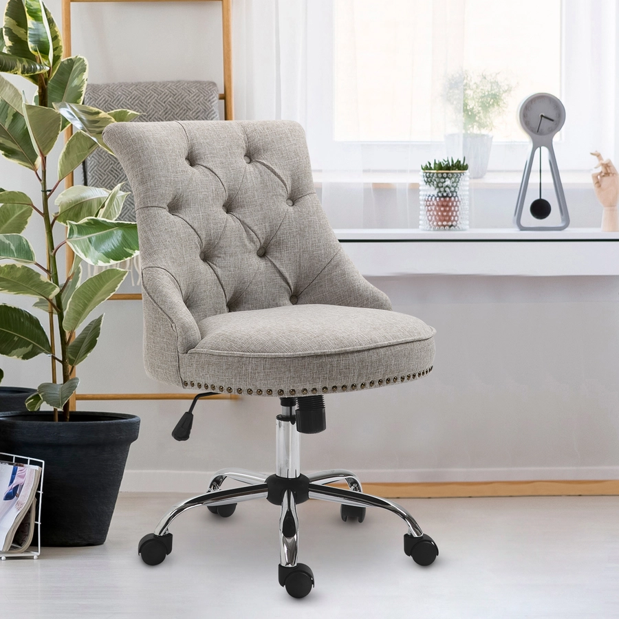 HOMCOM Polsterstuhl mit Chesterfield-Lehne hellgrau