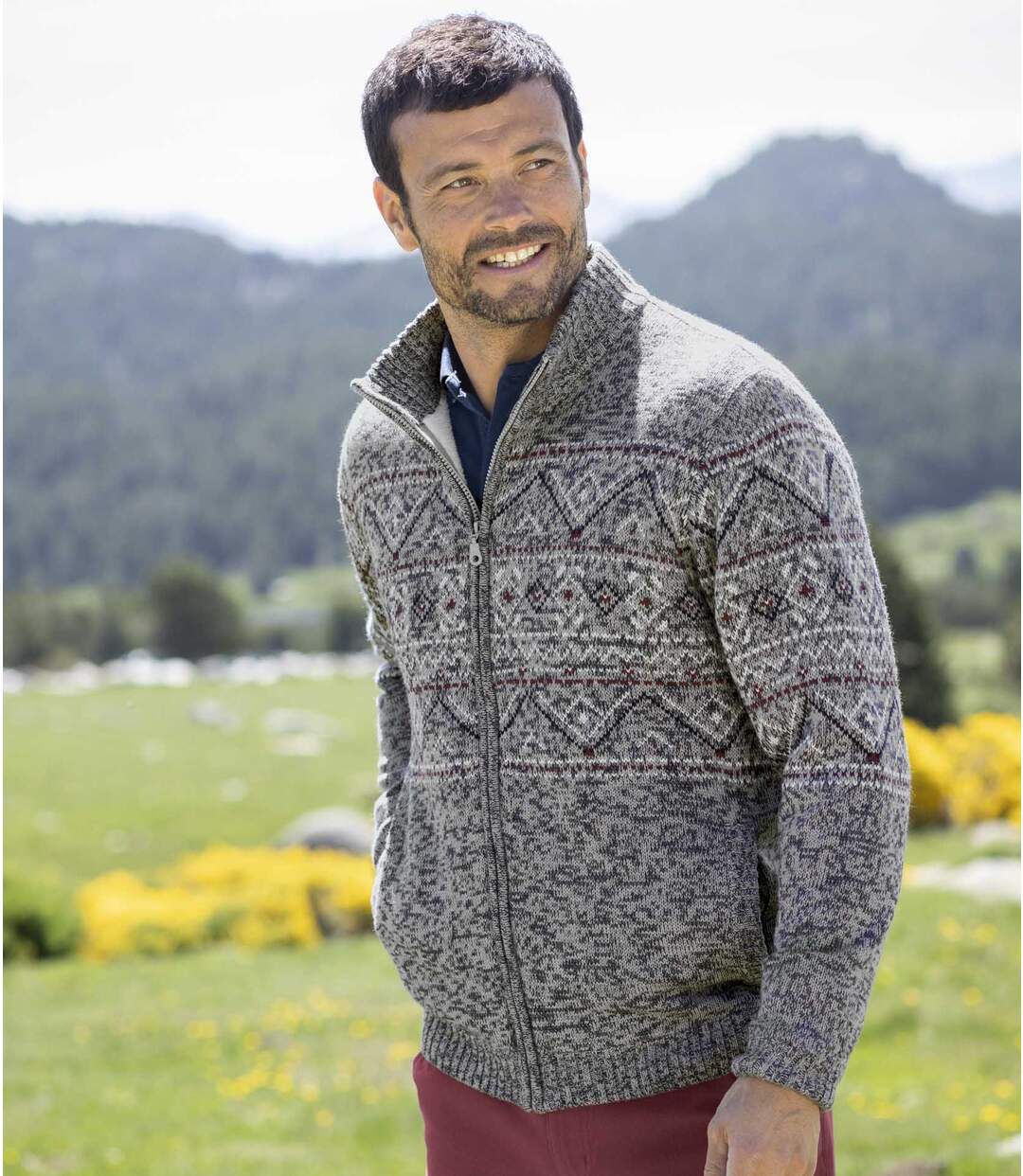 Blouson Tricot Jacquard Doublé Sherpa