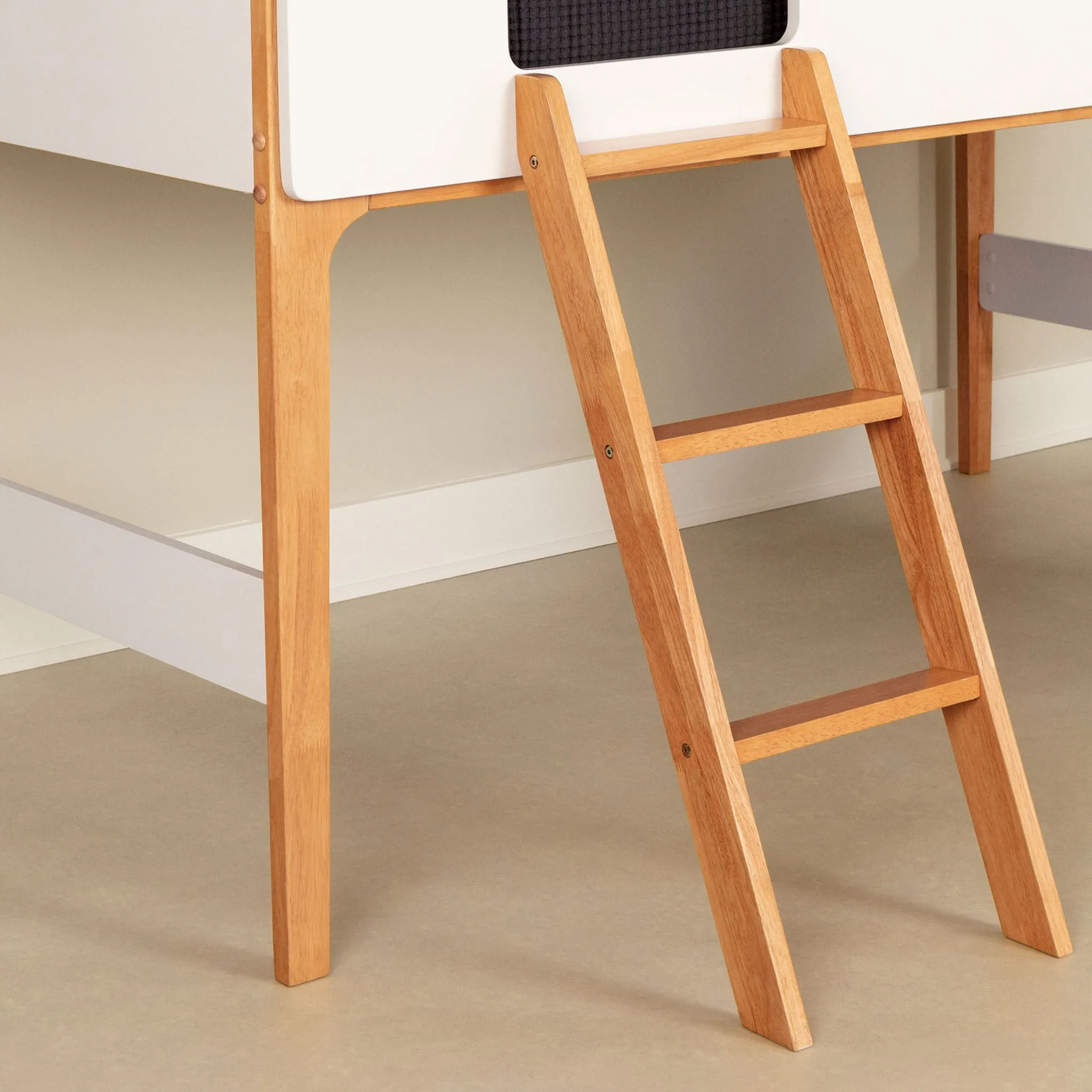 South Shore Lit Simple Mezzanine avec bureau - Bebble Blanc et Naturel