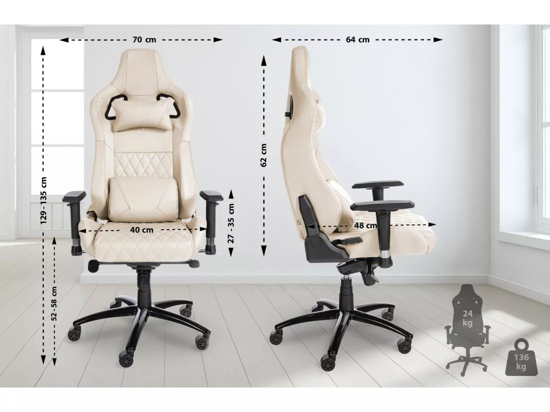 Chaise de bureau - Véritable cuir & Métal - Crème - Keren