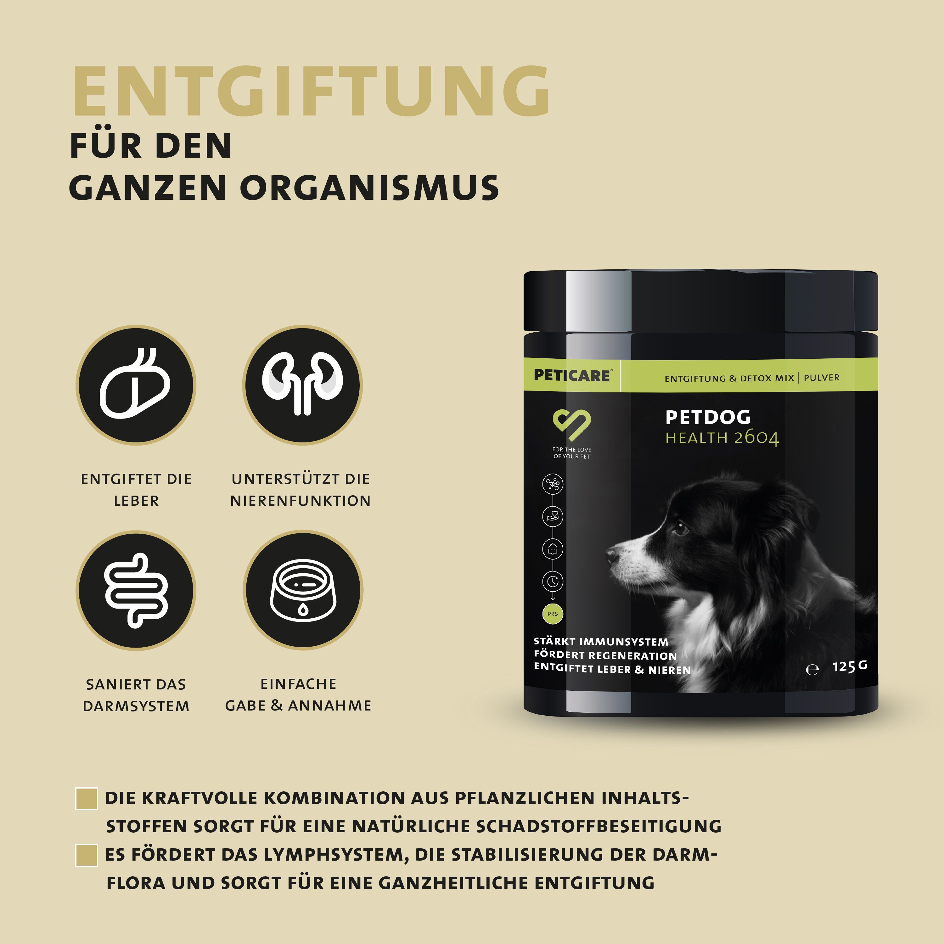 Peticare Detox Entgiftung Pulver für Hunde, reinigende Formel