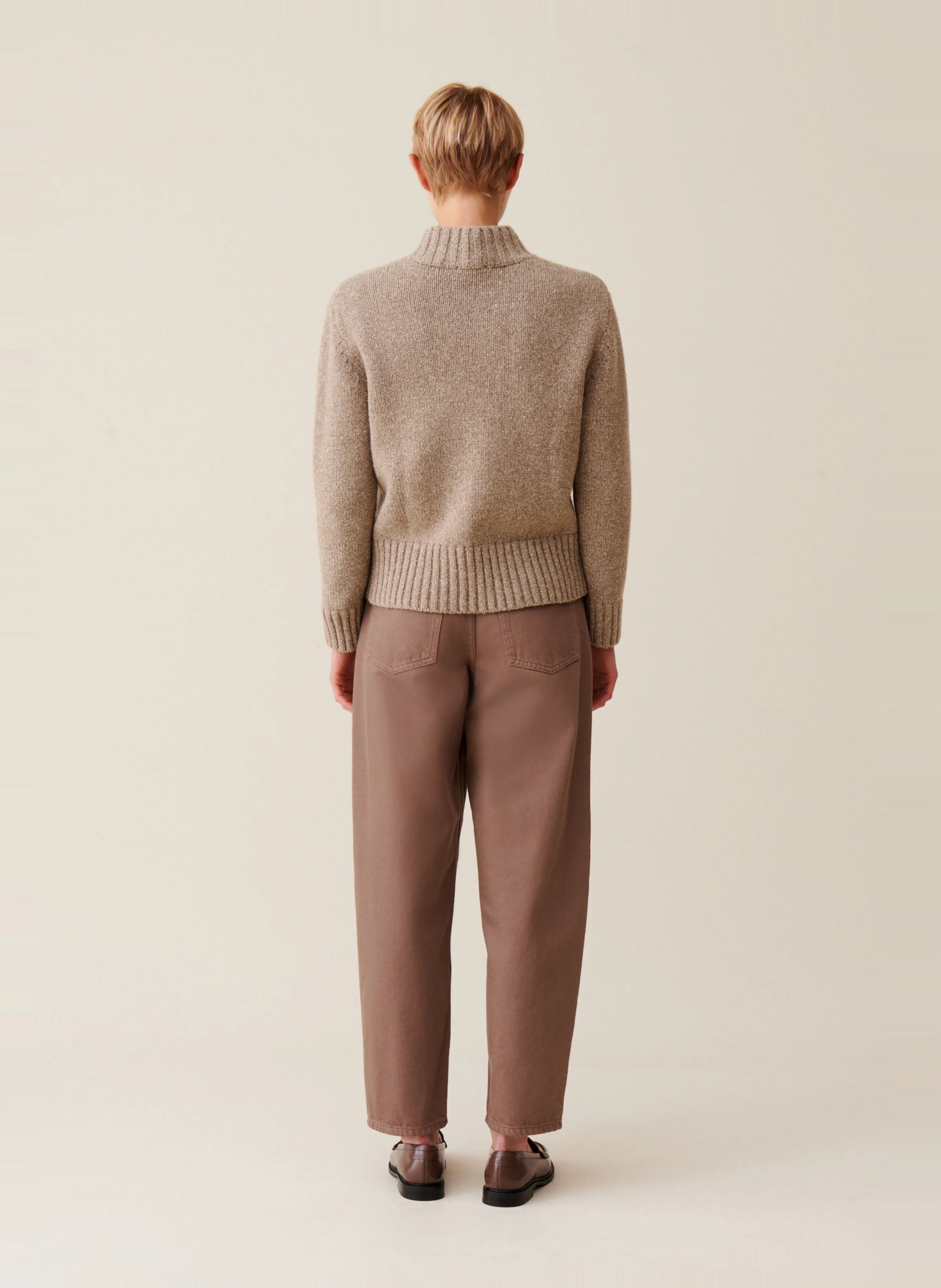 Pull col montant en laine et en soie mélangés | Beige