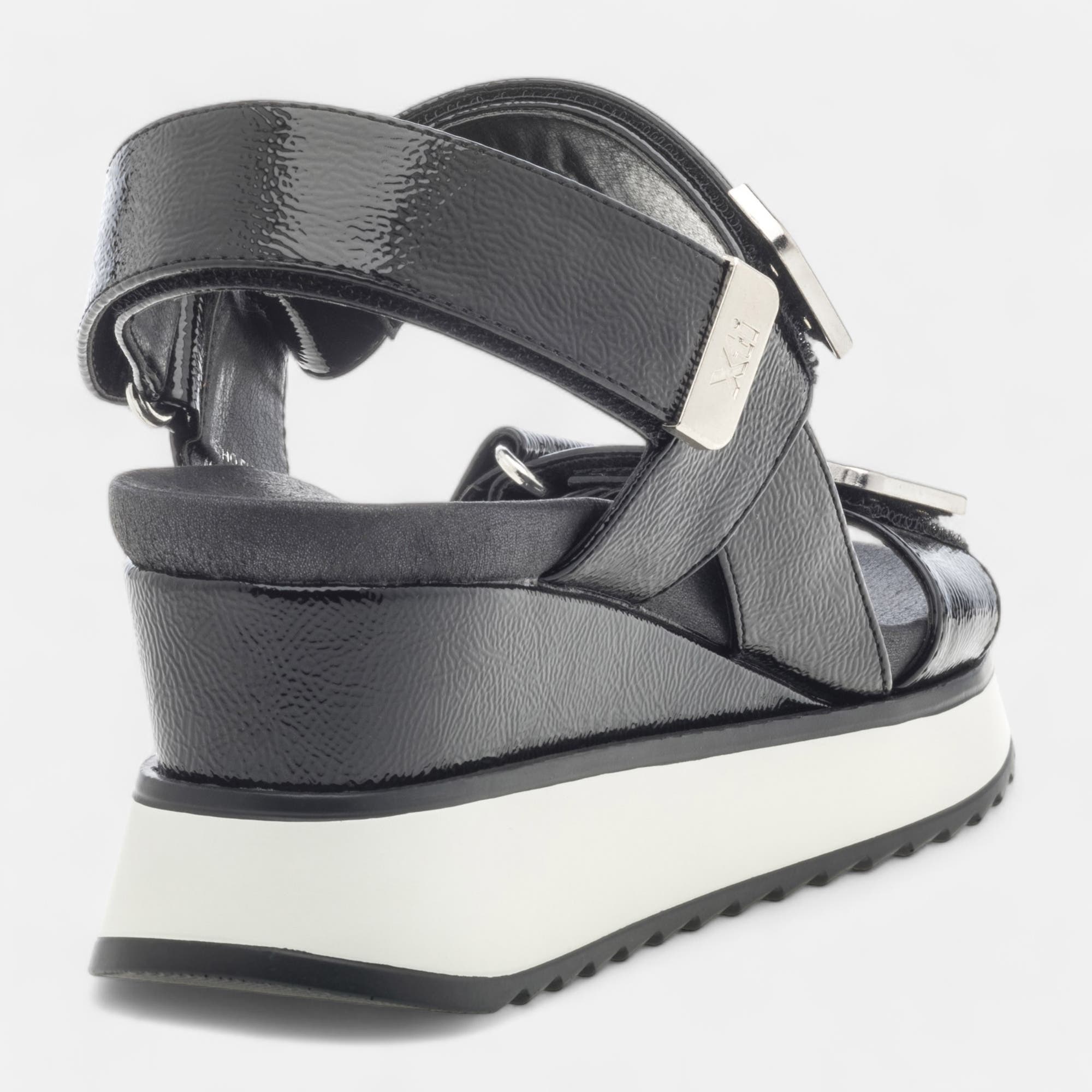 Sandales à talon compensé Femme noir vernis