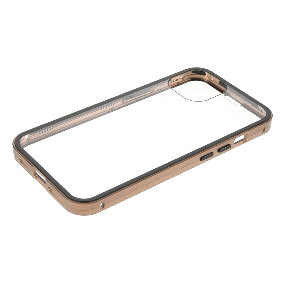 iPhone 13 Magnetische Alu Schutzhülle mit Panzer Glas Backcover   Displayschutz (Magnet-Technologie) - Gold