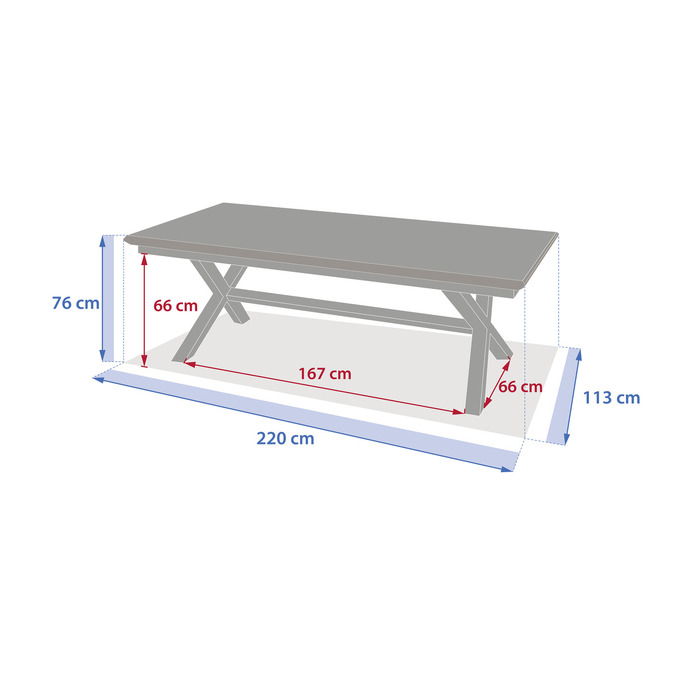 Ensemble table de jardin extensible AXIOME + 12 fauteuils ESSENTIA Argile