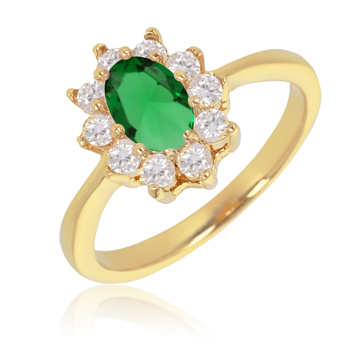 Bague plaqué or marquise avec pierre verte synthétique et cubic zirconia
