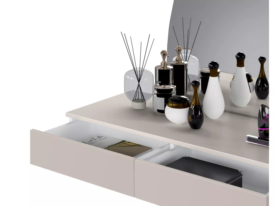 Coiffeuse suspendue avec miroir à LEDs - 2 tiroirs - Beige mat - JINEZA