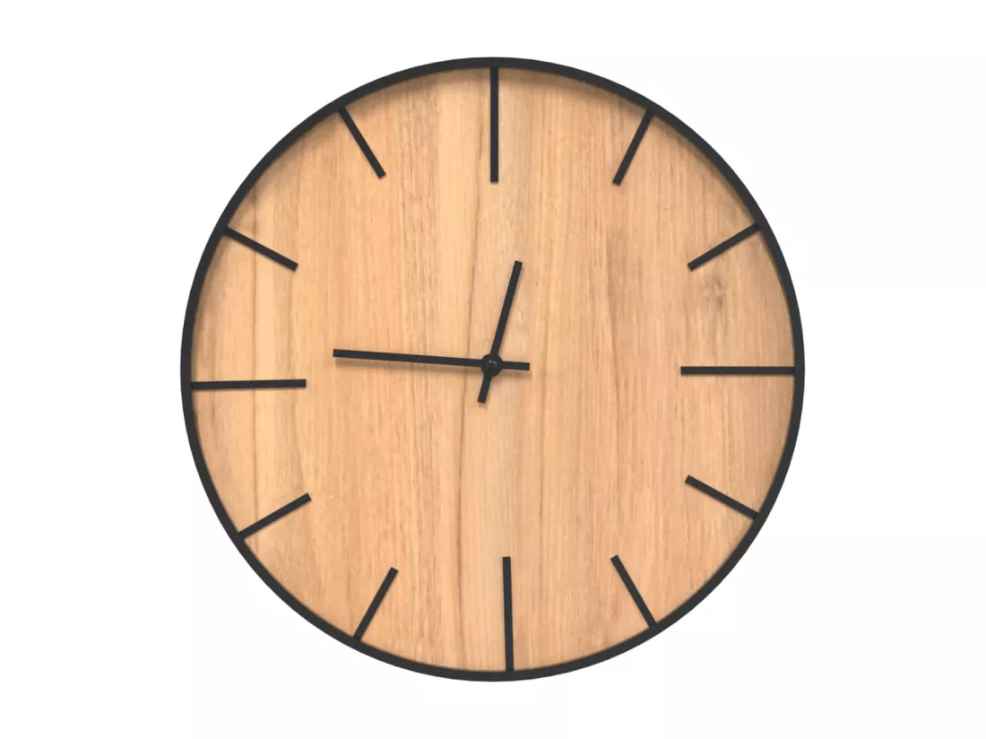 Horloge murale marron Ø39 cm fer et bois d'ingénierie