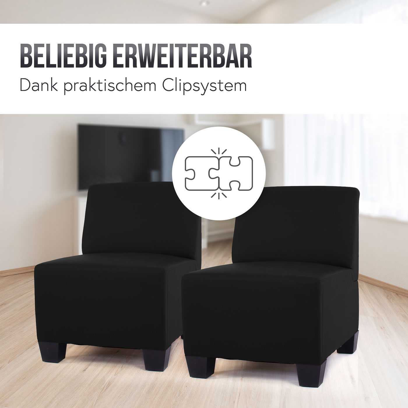 Modular Sofa-System Couch-Garnitur Moncalieri 4-1, Kunstleder ~ schwarz