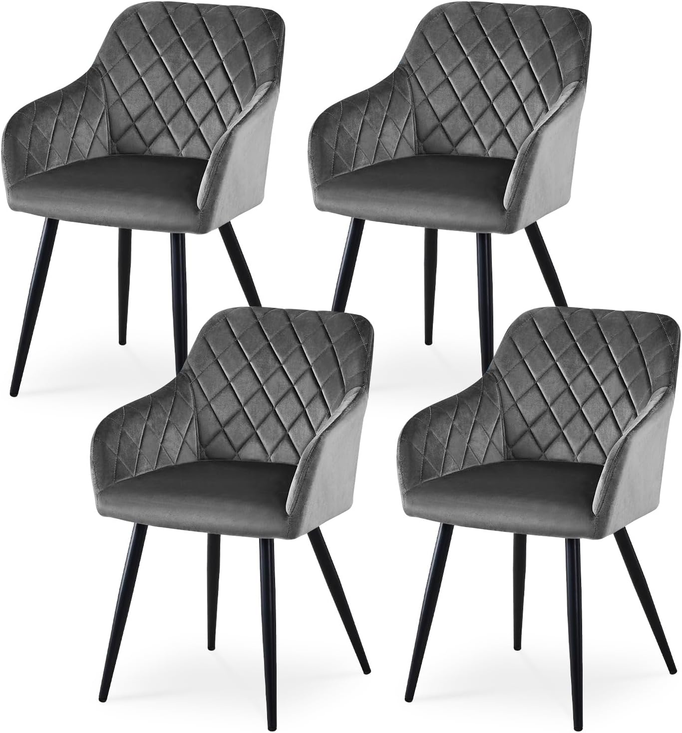 CLIPOP Esszimmerstühle 4er Set, Küchenstuhl Samt Bezug Wohnzimmerstuhl Polsterstuhl mit Armlehne Metallbeine Polstersessel Stuhl für Esszimmer Wohnzimmer Küche (4, Samt Grau)