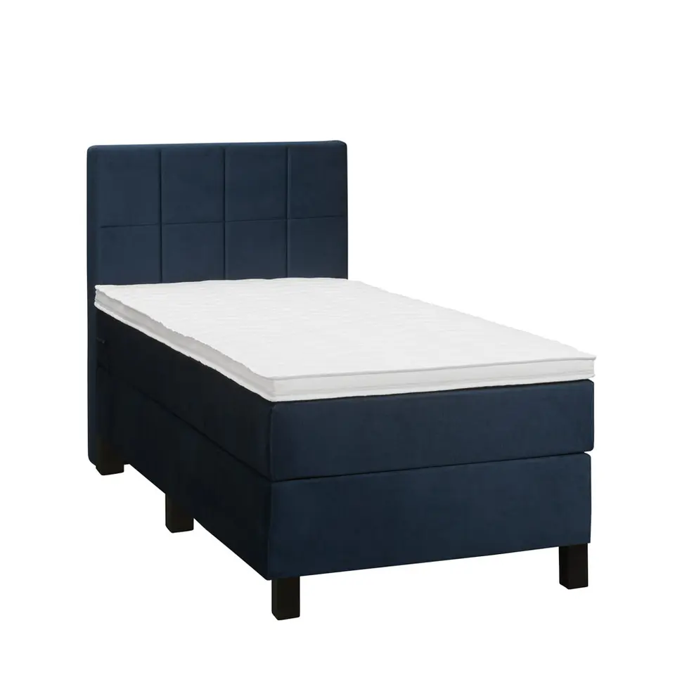 Boxspring Liv geblokt - blauw - 90x200 cm - vierkante poot