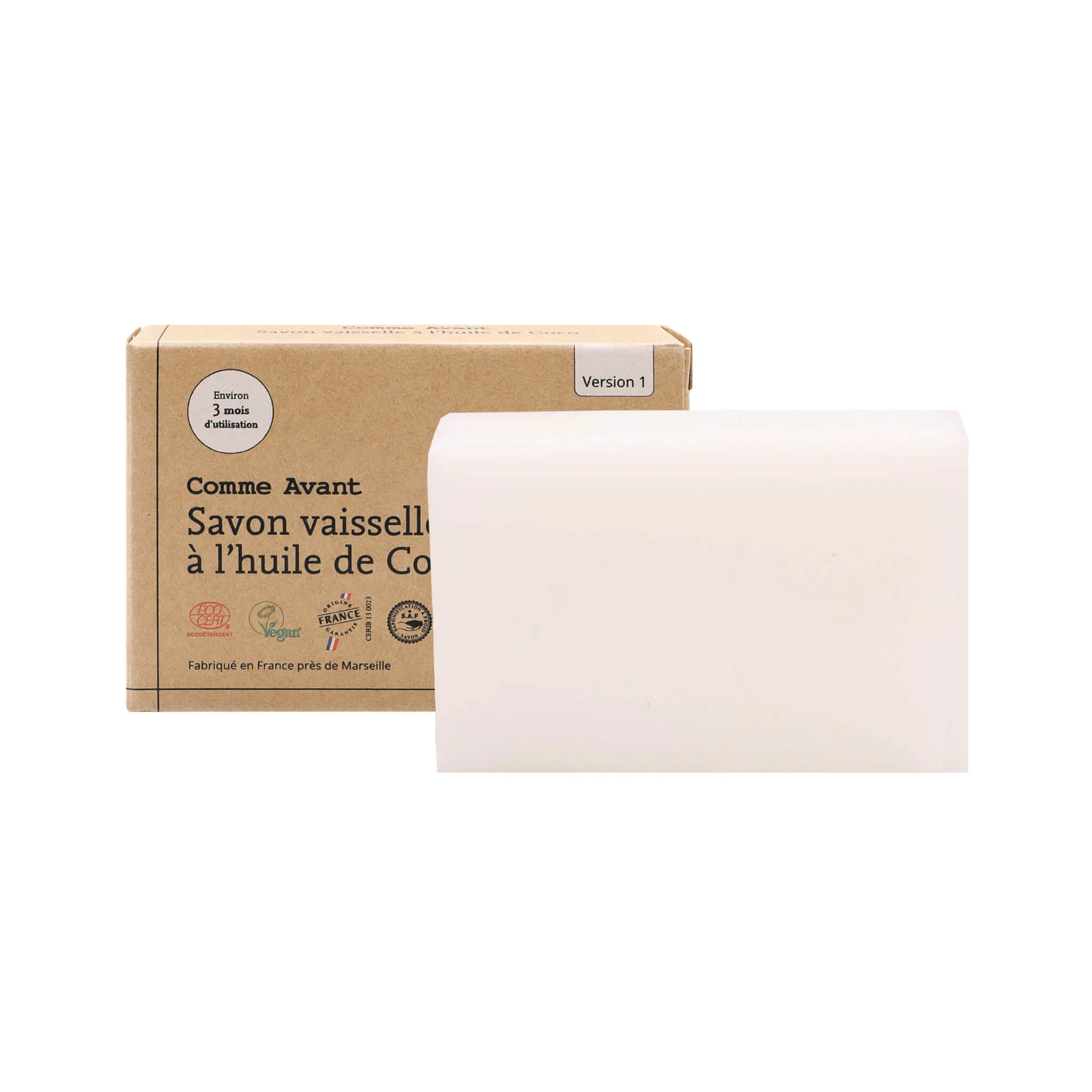 Savon vaisselle solide à l'huile de Coco - Version 1 - 1 savon - 150g / Brut sans parfum / Sans