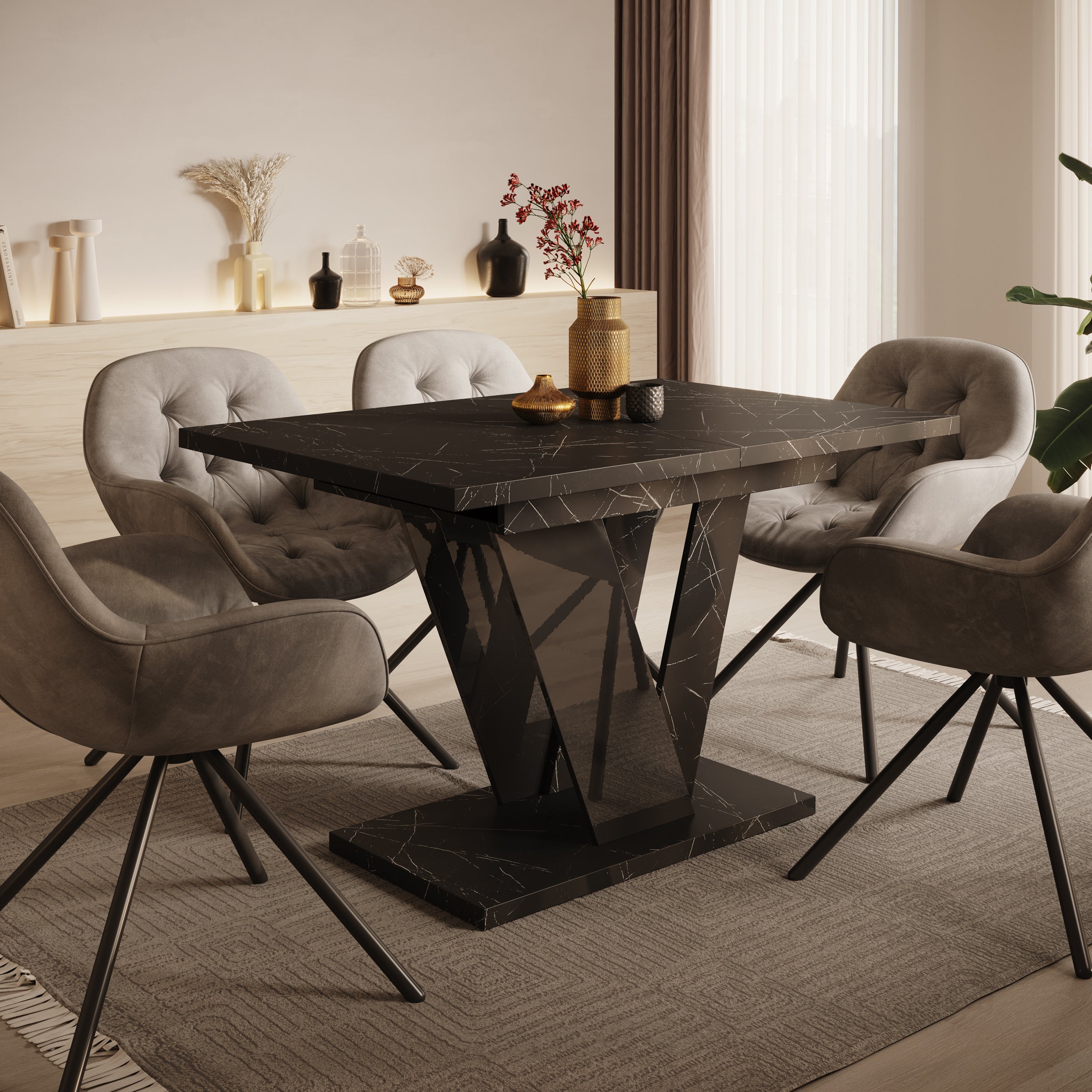 Dayman - Eetkamertafel - Zwart/marmerlook - 120x80x76 cm