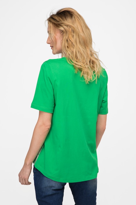 T-Shirt, A-Line, seitliches Karo, V-Ausschnitt, Halbarm