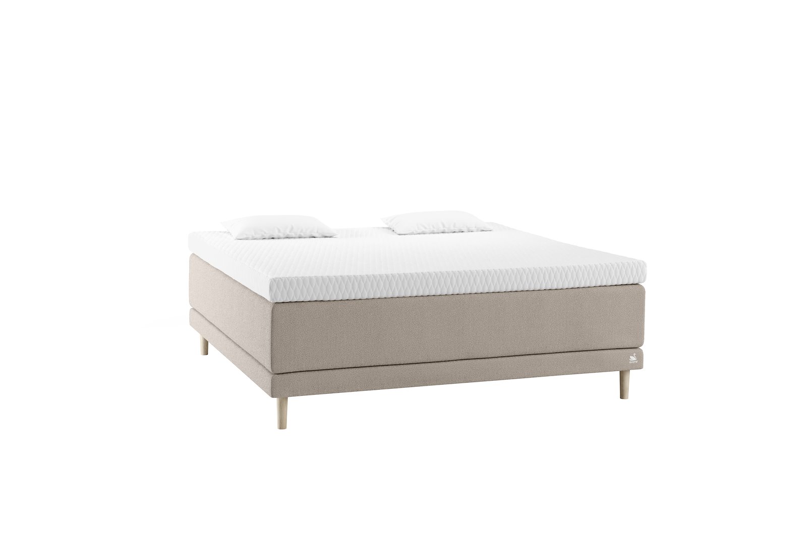 Zenon kontinentalseng Tekstil Dream Grey, Integrert overmadrass og Pinleg 19cm Oak