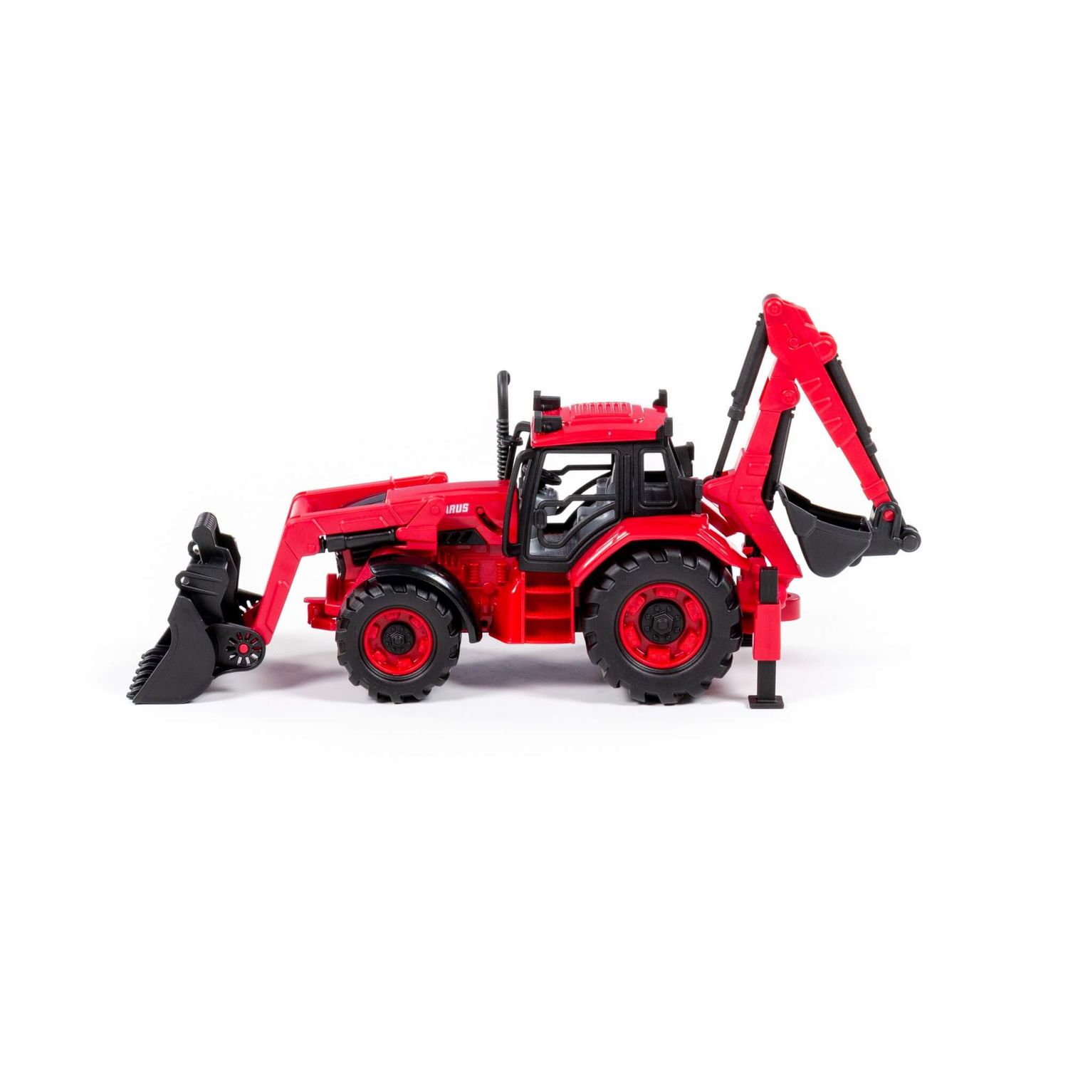 Polesie Spielzeug Radlader Bagger 91857 Frontschaufel Heckbagger Schwungantrieb rot