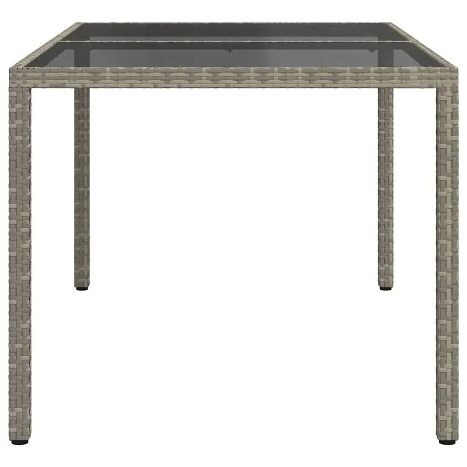 vidaXL - Tuintafel - Grijs - Gehard glas en poly rattan - 150 x 90 x 75 cm