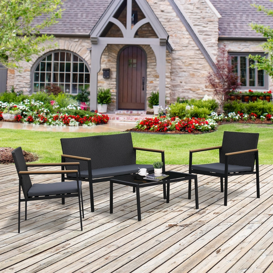 Outsunny Polyrattan Sitzgruppe als 4-teiliges Set schwarz, grau
