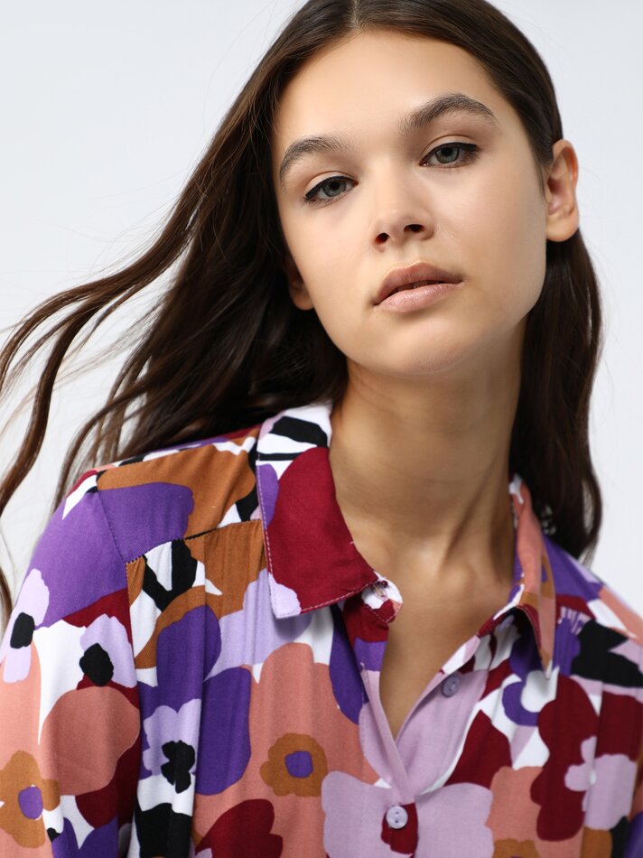 Vestido longo estampado estilo camisa - Lilás