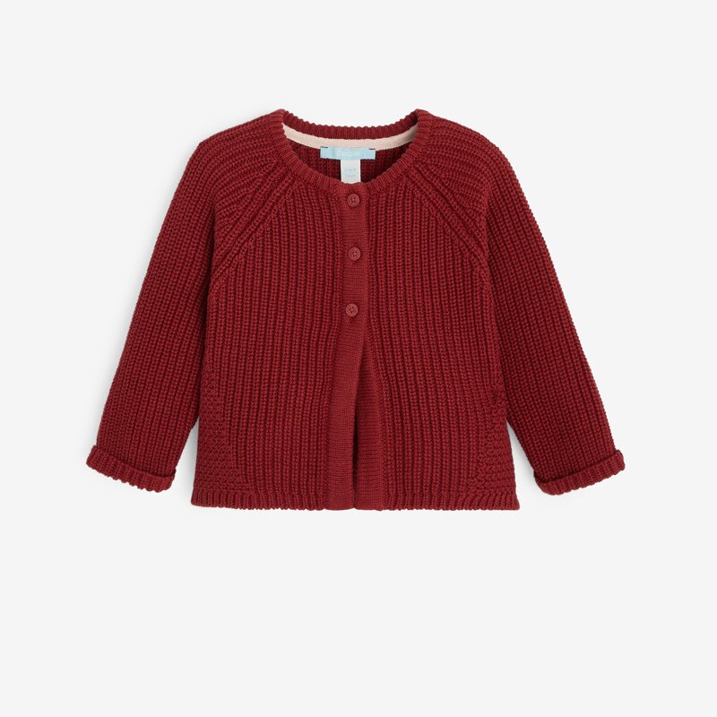 Gilet cardigan coton bio rouge bébé fille Rouge