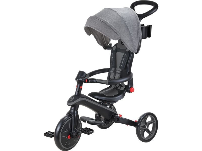 GLOBBER Trike Explorer Foldable 4 in 1, Schwarz/Grau All-in-One-Baby-Dreirad und Kinder-Laufrad