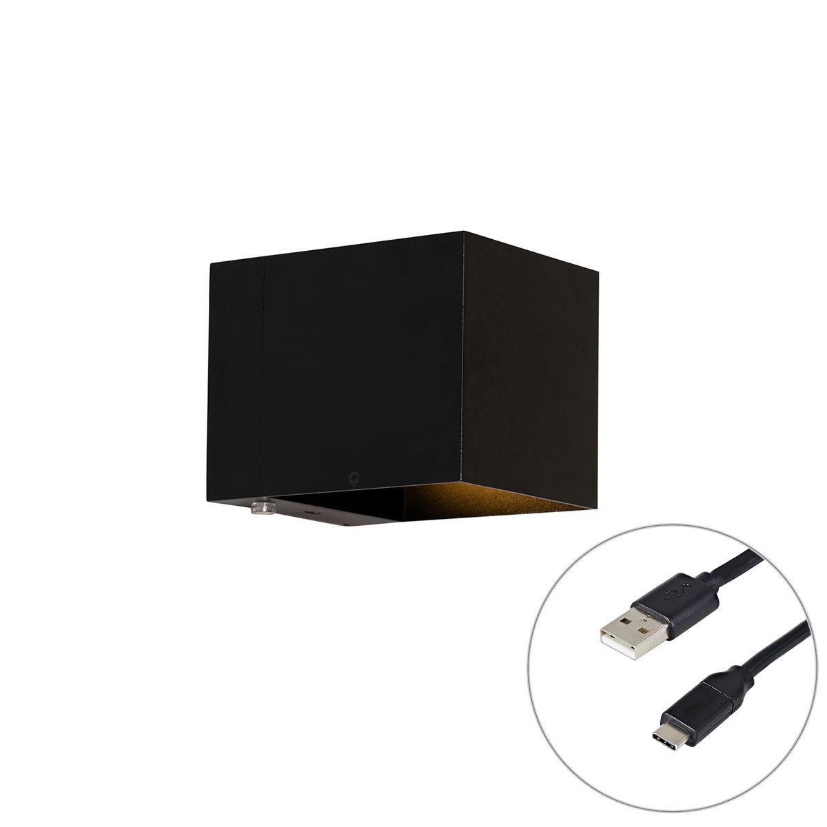 Wandlamp zwart incl. LED en touch dimmer oplaadbaar - Joris