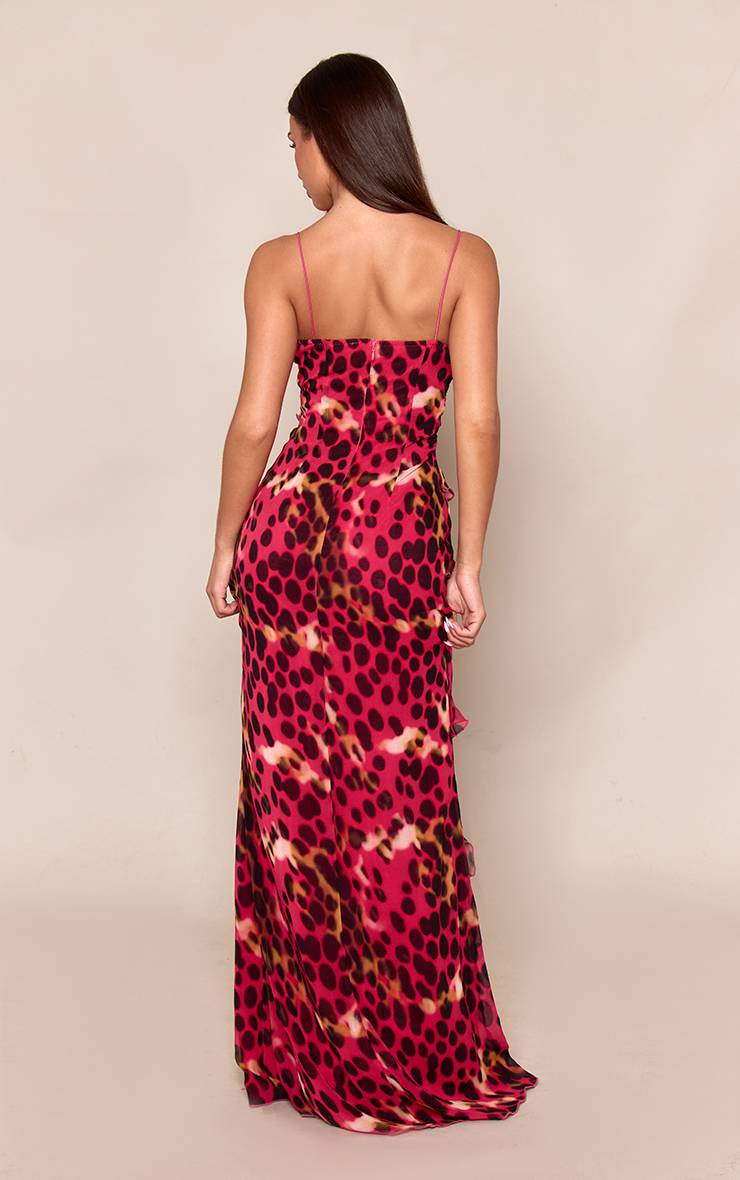 Rouge Robe Maxi En Mousseline À Imprimé Abstrait Et Volants Étagés