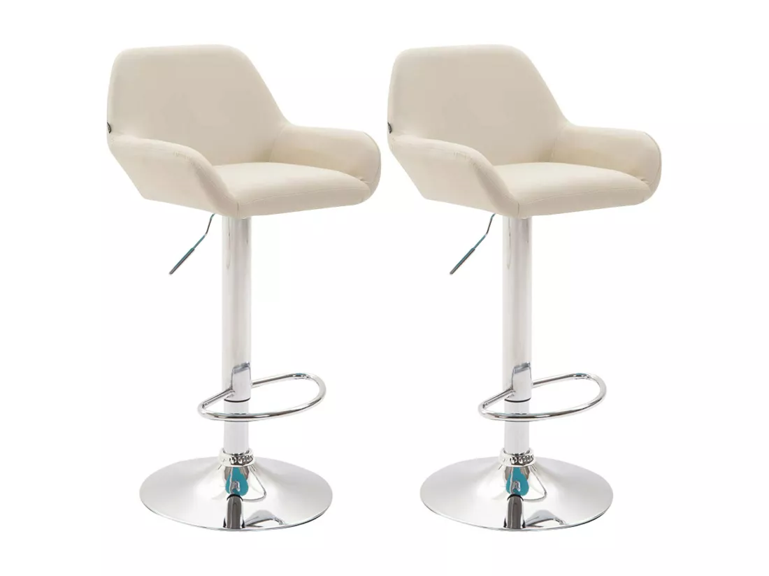 Lot de 2 Tabourets de bar - Similicuir (PVC) & Métal noir mat - Crème - Braga