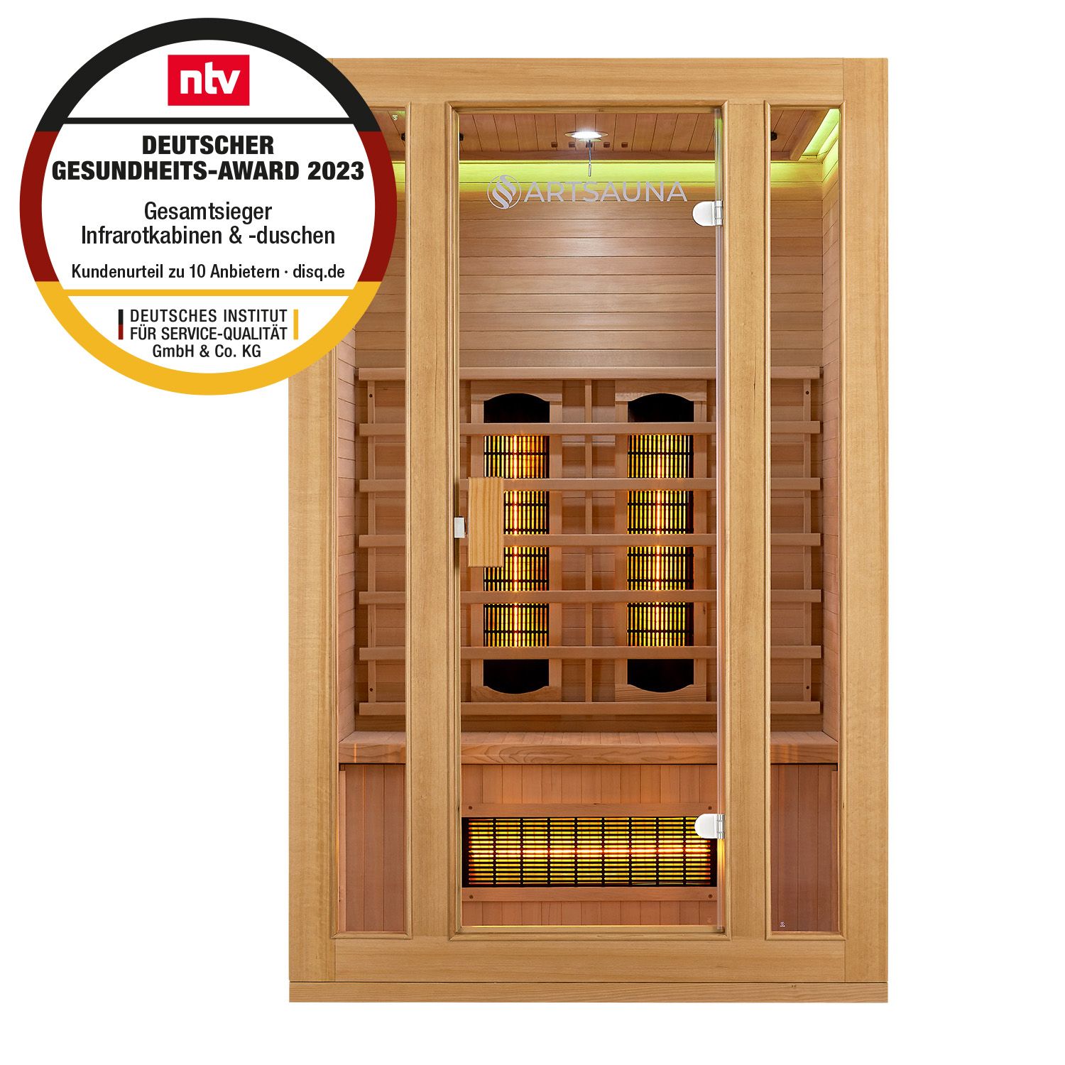 Artsauna Infrarotkabine Nyborg S120V Vollspektrumstrahler & Ambiente LED Beleuchtung – Kabine für 2