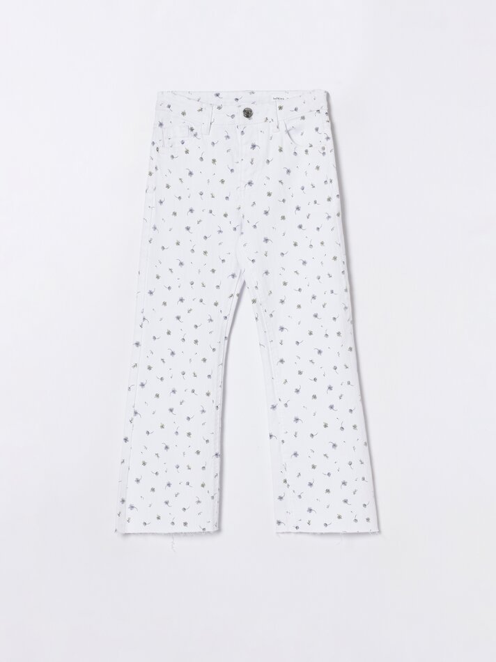 Calça jeans mini flare - Branca/turquesa