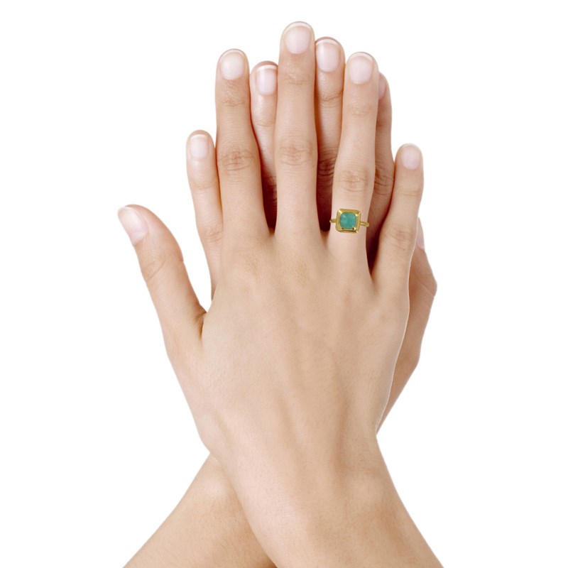 Bague Plaqué Or Carré et son Amazonite