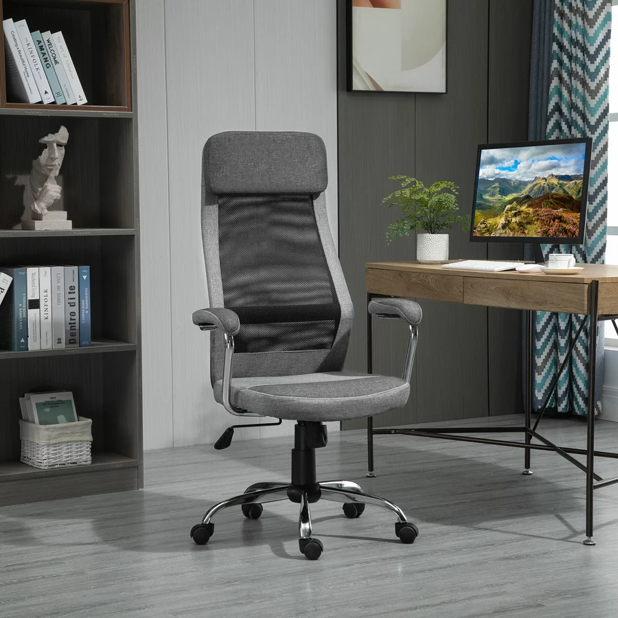 Vinsetto Bürostuhl ergonomisch und mit hoher Rückenlehne Hellgrau, Schwarz