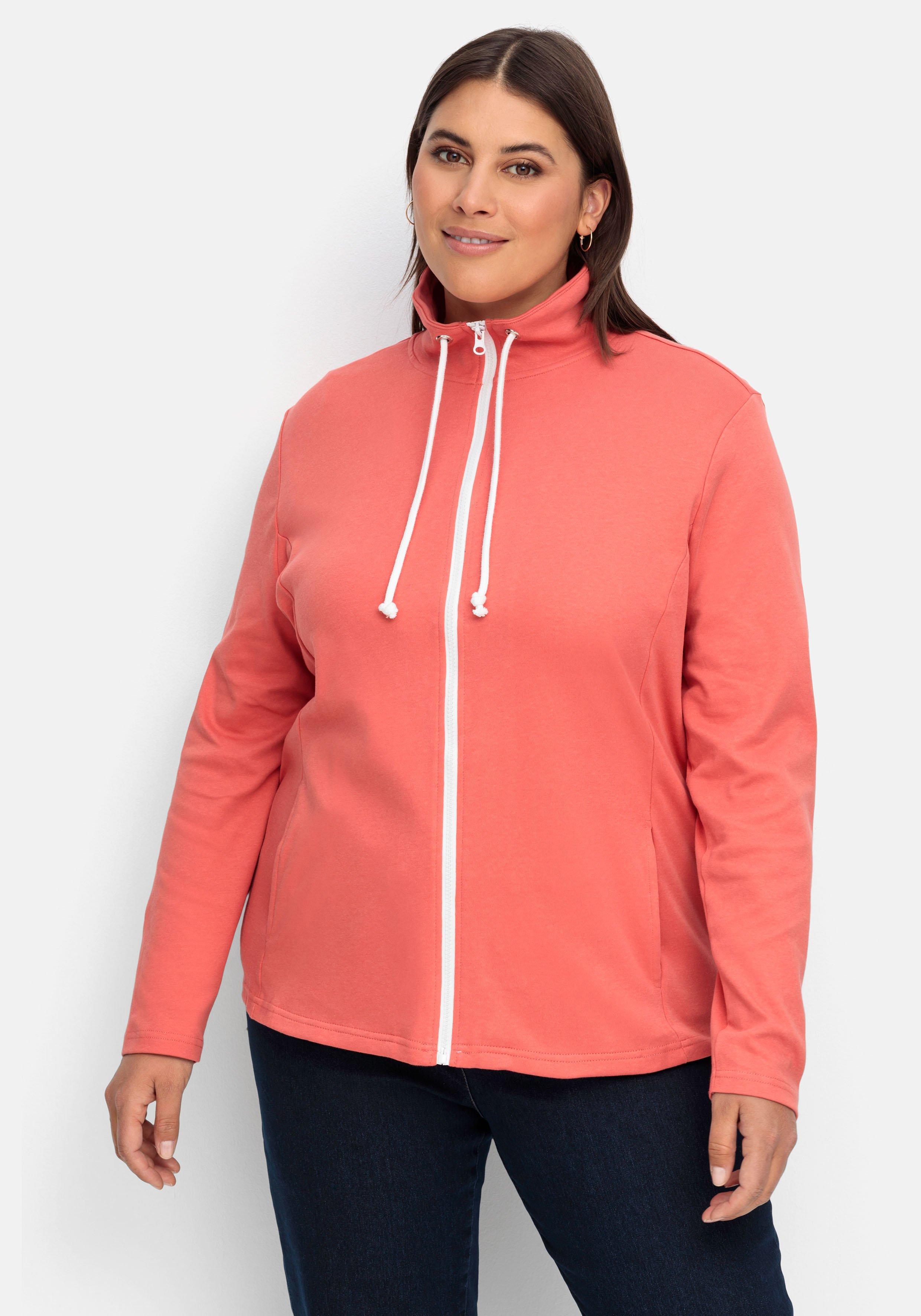 Sweatjacke mit Stehkragen und Kontrastdetails