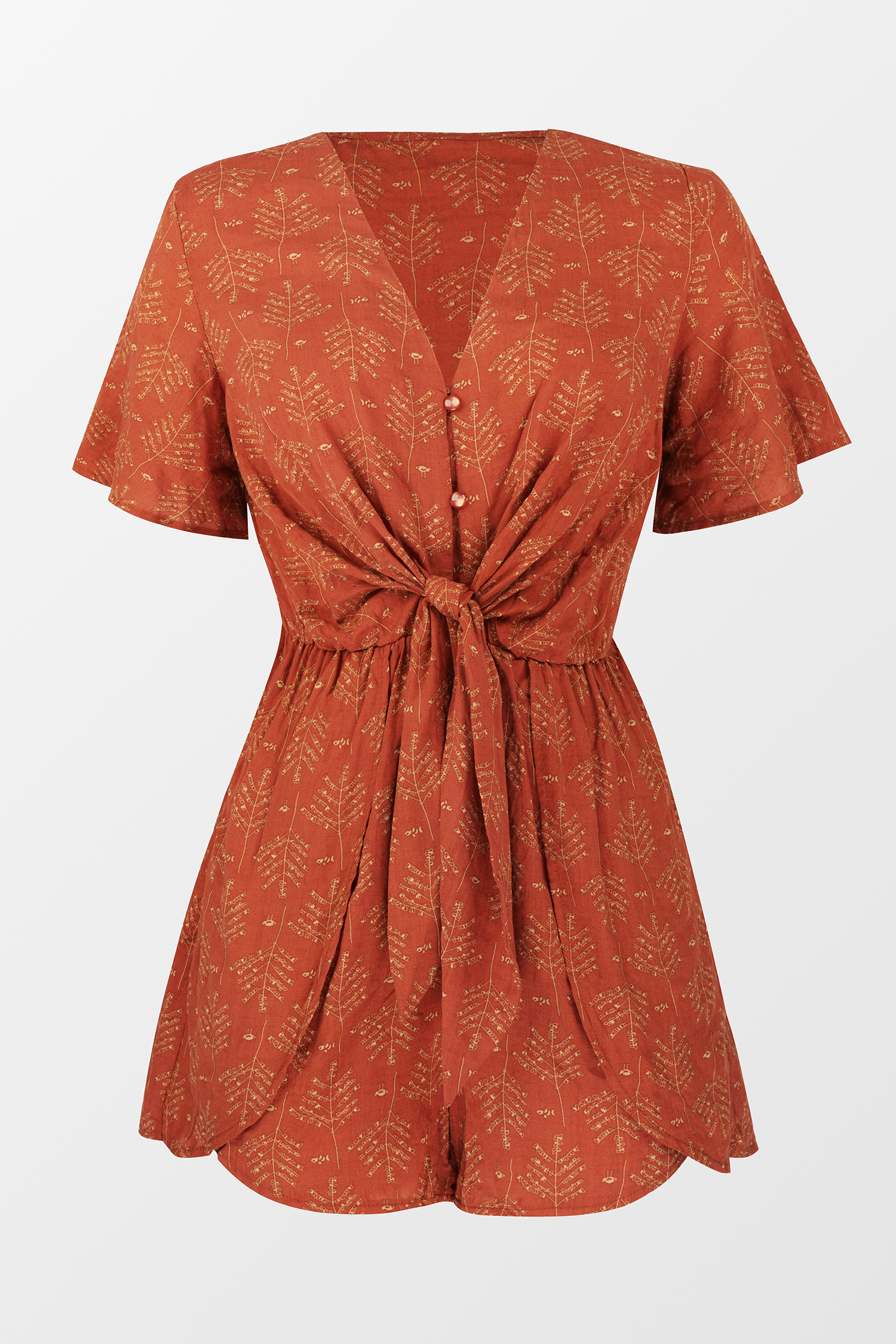 Combishort à ceinture avec imprimé feuilles abstraites