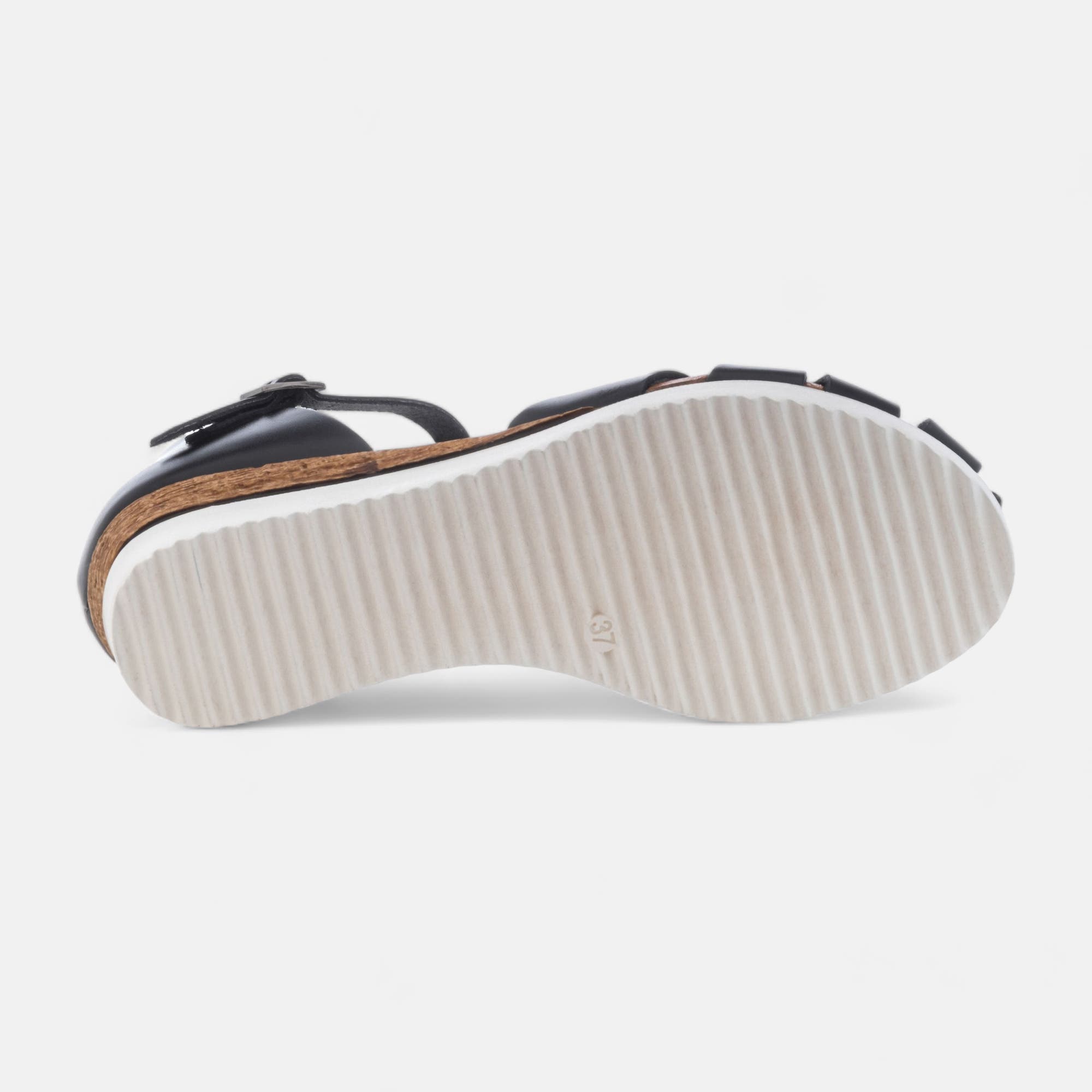 Sandales à talon compensé Femme en cuir noir