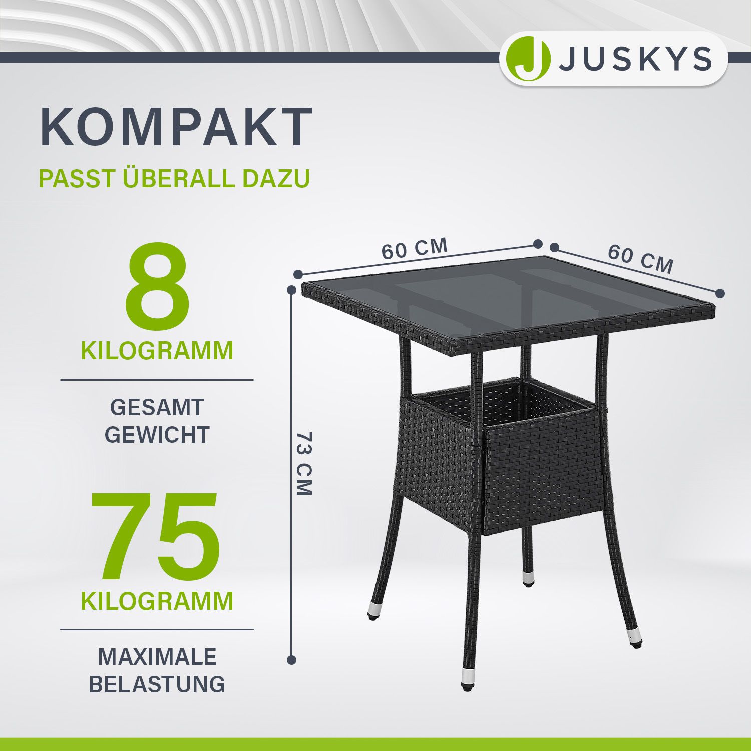 Juskys Polyrattan Gartentisch Yoro eckig - wetterfest Outdoor Beistelltisch 60x60 cm - Schwarz