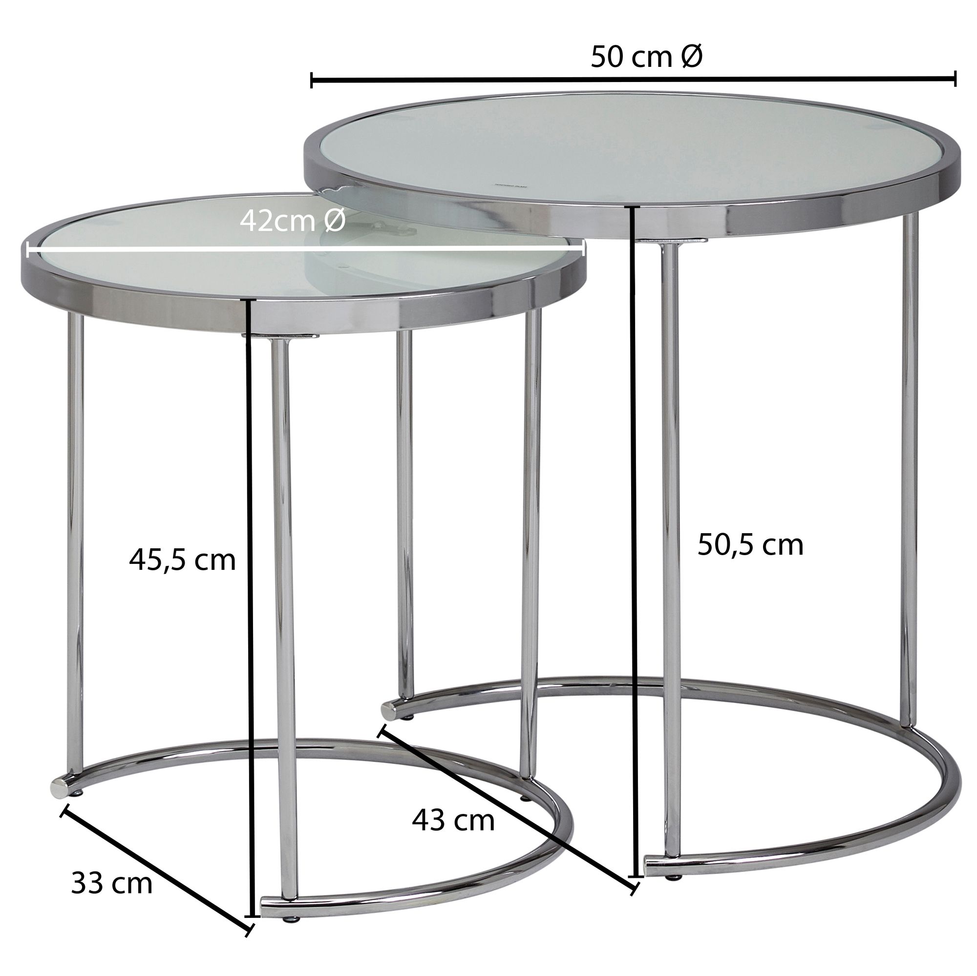 FineBuy Beistelltisch 2tlg Rund Wohnzimmertisch Weiß Glas Couchtisch Silber