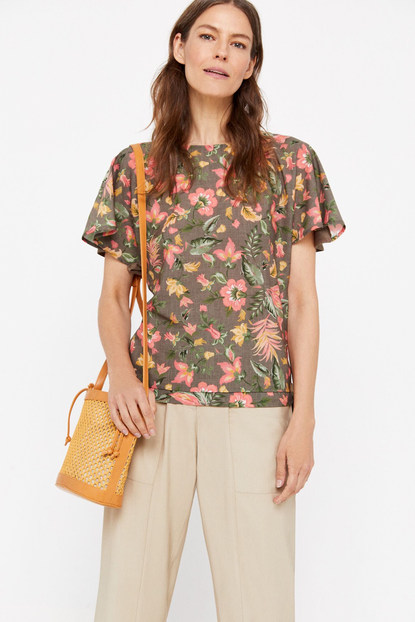 Top de macacão estampado - Cáqui