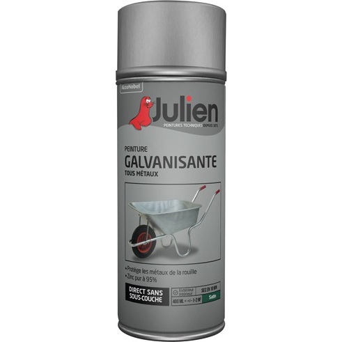 Peinture galvanisante tous métaux Julien - Aérosol de 400 ml, argenté satin