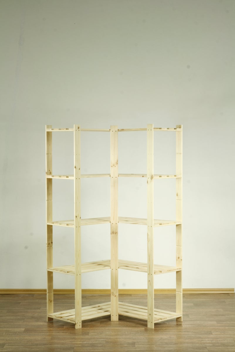 PROREGAL Hoekplank Pinepeak HxBxD 170 x 85 x 38 cm 5 Planken 1,2 cm Dik Dennenhout Natuurlijk