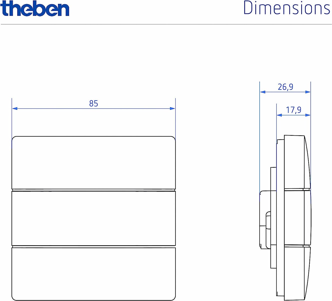 Theben 4969238 iON 108 KNX-ruimtecontroller met geïntegreerde temperatuurregelaar | Veilige communicatie via KNX Data Secure | App-bediening via Bluetooth
