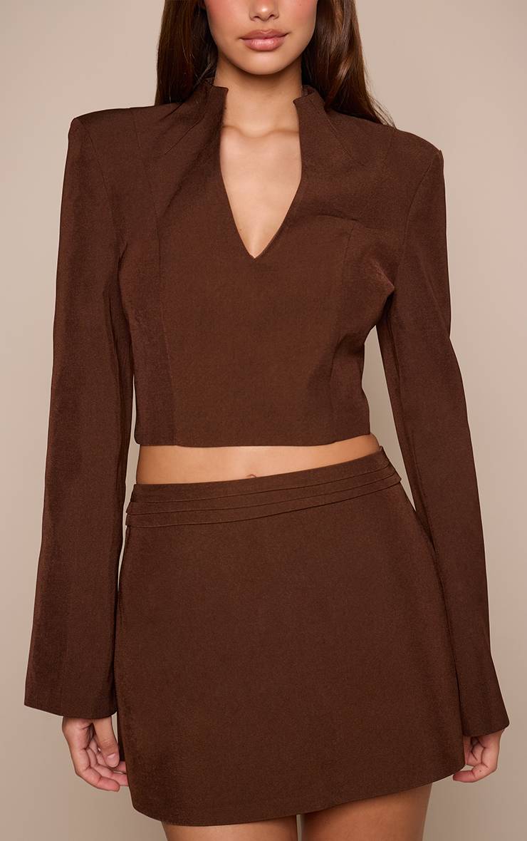 Chocolat Ensemble Jupe À Détail Froncé En Tissu Tissé
