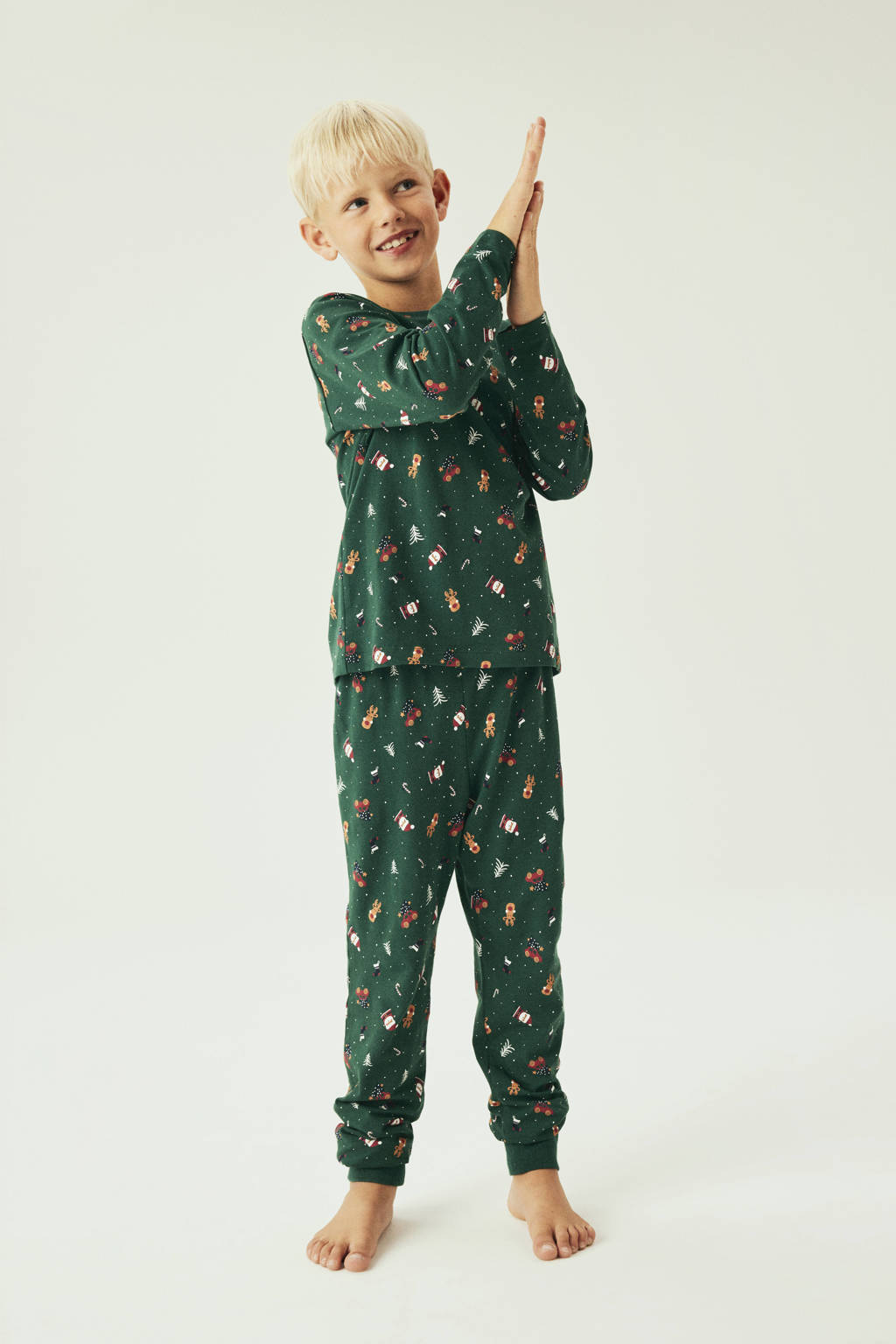 NAME IT kerstpyjama NKNVISMAS met all over print donkergroen