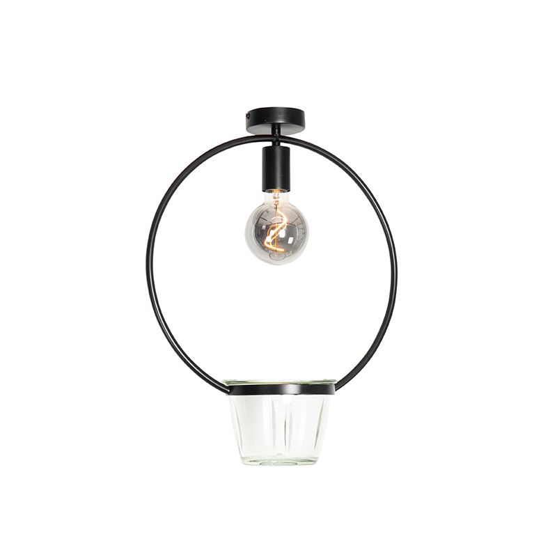 Moderne plafondlamp zwart met glas rond - Roslini