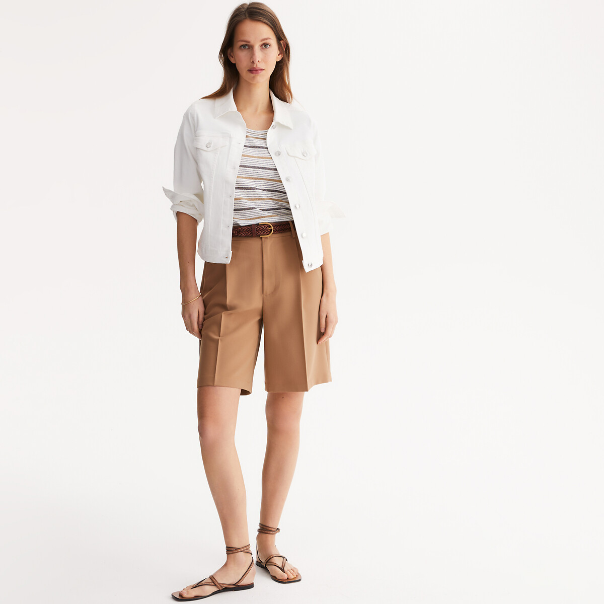 ANNE WEYBURN<br>Colete jeans curto, modelo ajustado