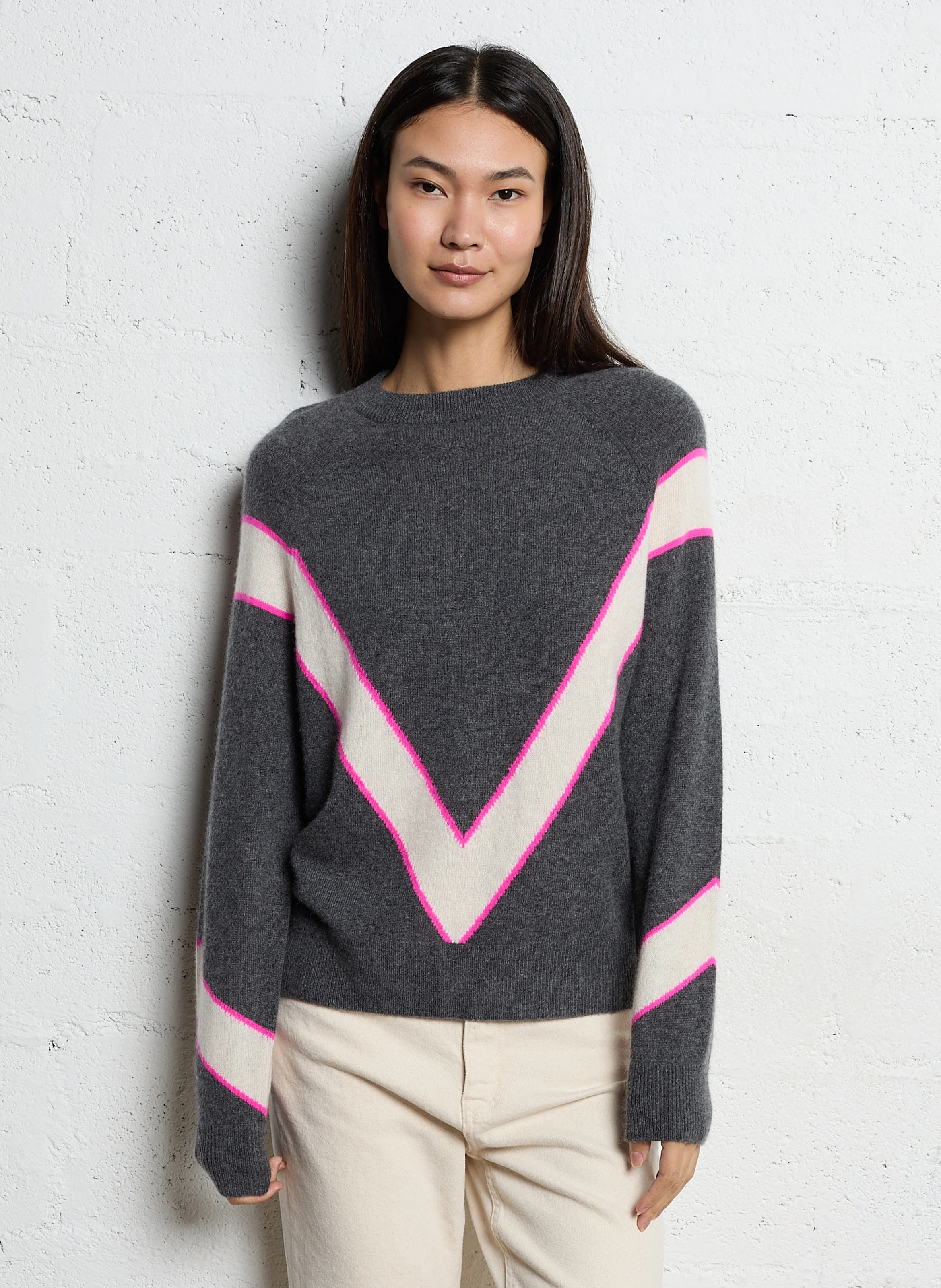 Pull droit col rond en cachemire | Gris