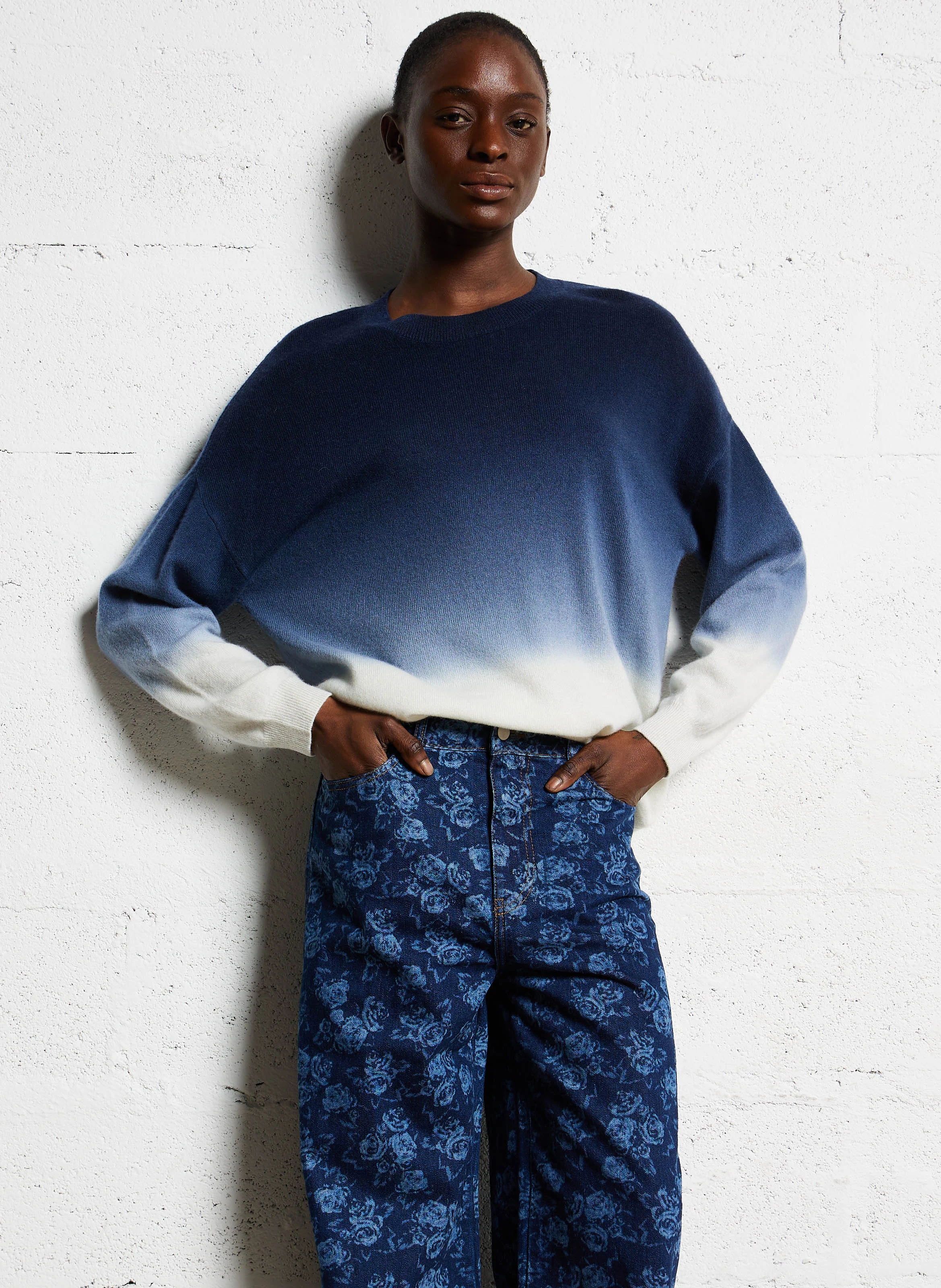 MONDOUDY - Pull droit dégradé en cachemire | Bleu