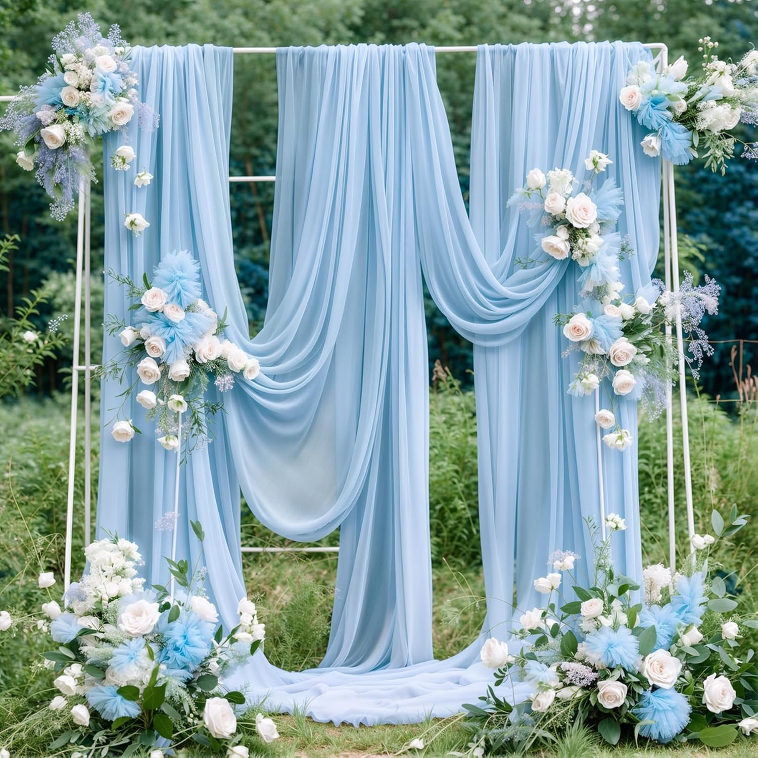 (2er Set) 550x75cm Polyester Hochzeit Vorhang Drapierstoff für Hochzeitsbogen Freihand Deko Gardine Party Foto Requisite - Blau