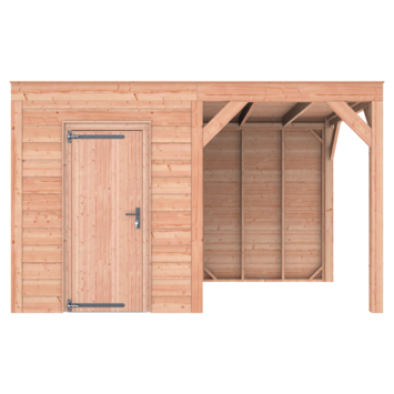 Tuinhuis met overkapping Douglas hout Zweeds rabat onbehandeld 395 x 255 cm