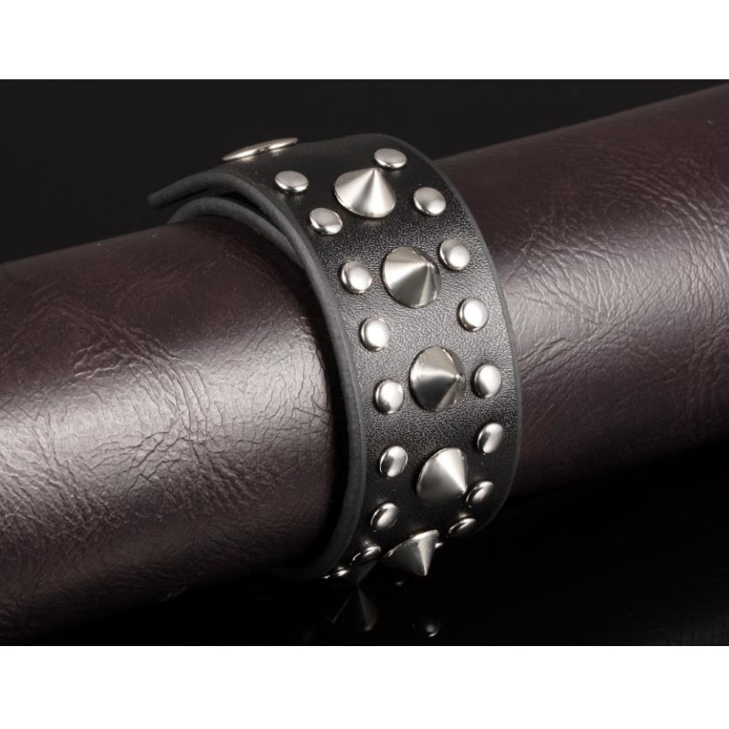 Bracelet Homme Punk en Cuir noir et acier Inoxydable